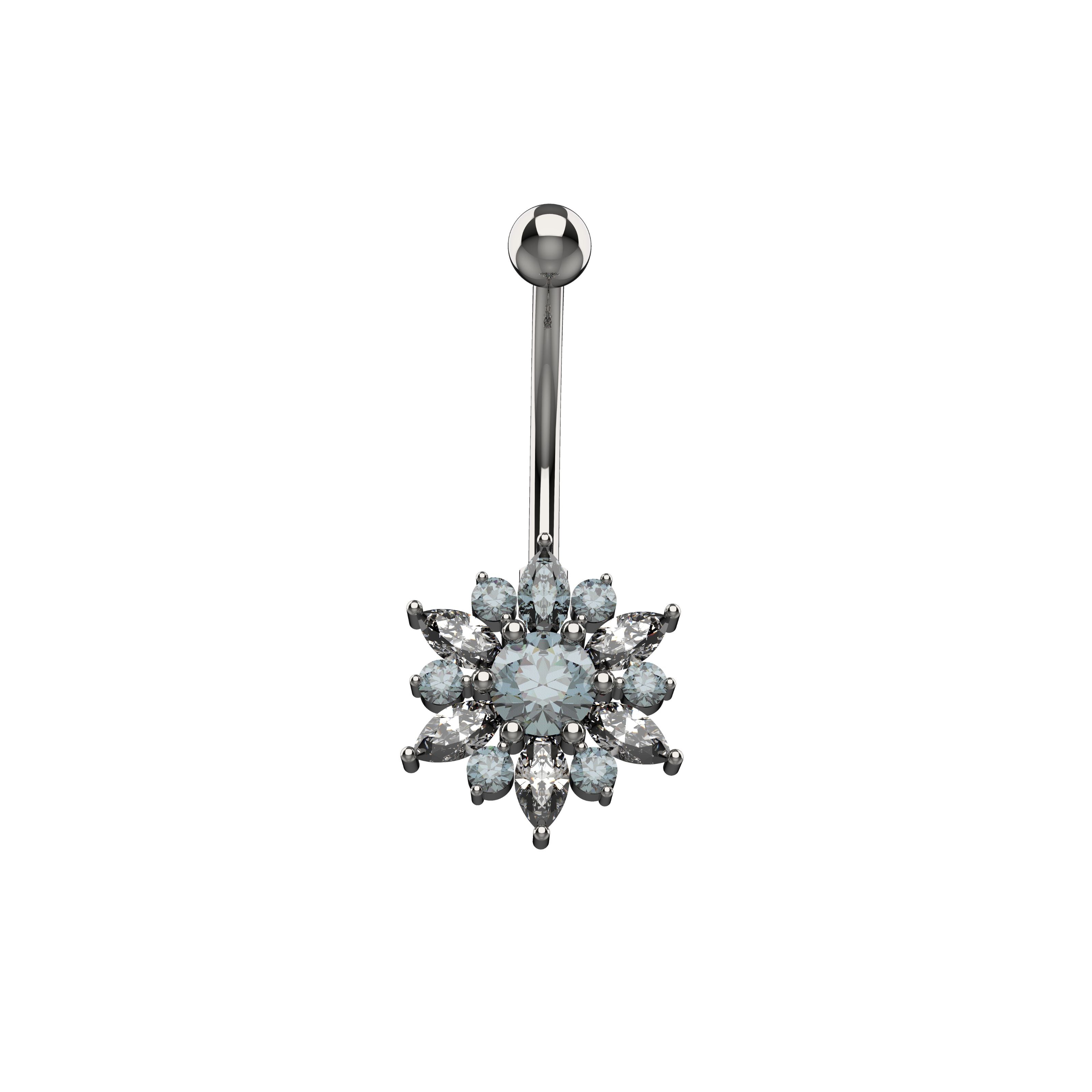 Silver Navel Ring Sunflower Shaped