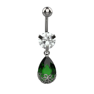 flower design belly piercing - green stone dangling belly piercing jewellery