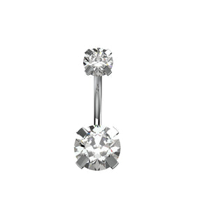 Silver Belly button ring with two clear gemstones 