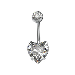 Silver Belly button ring with heart-shaped crystal