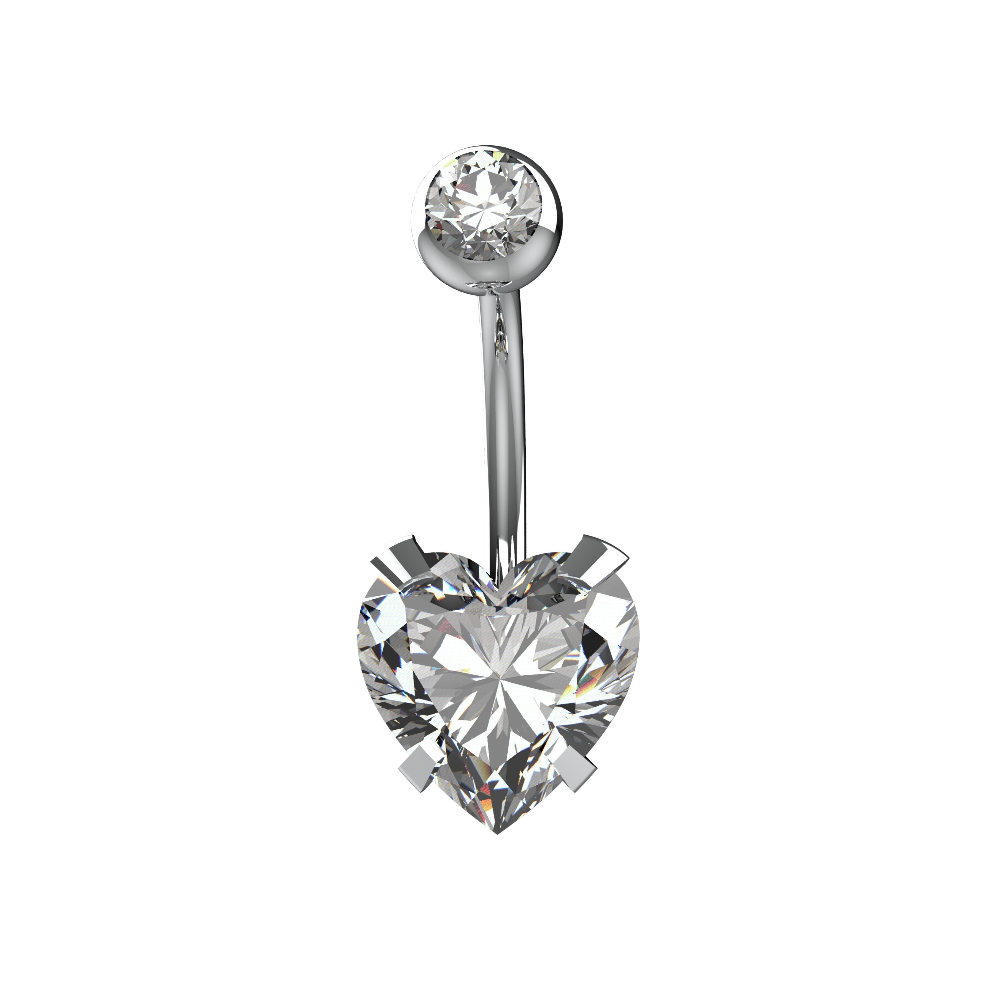 Silver Belly button ring with heart-shaped crystal
