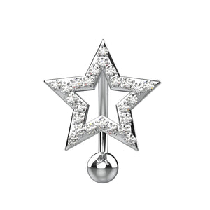 Star-shaped silver belly ring with clear gemstones 
