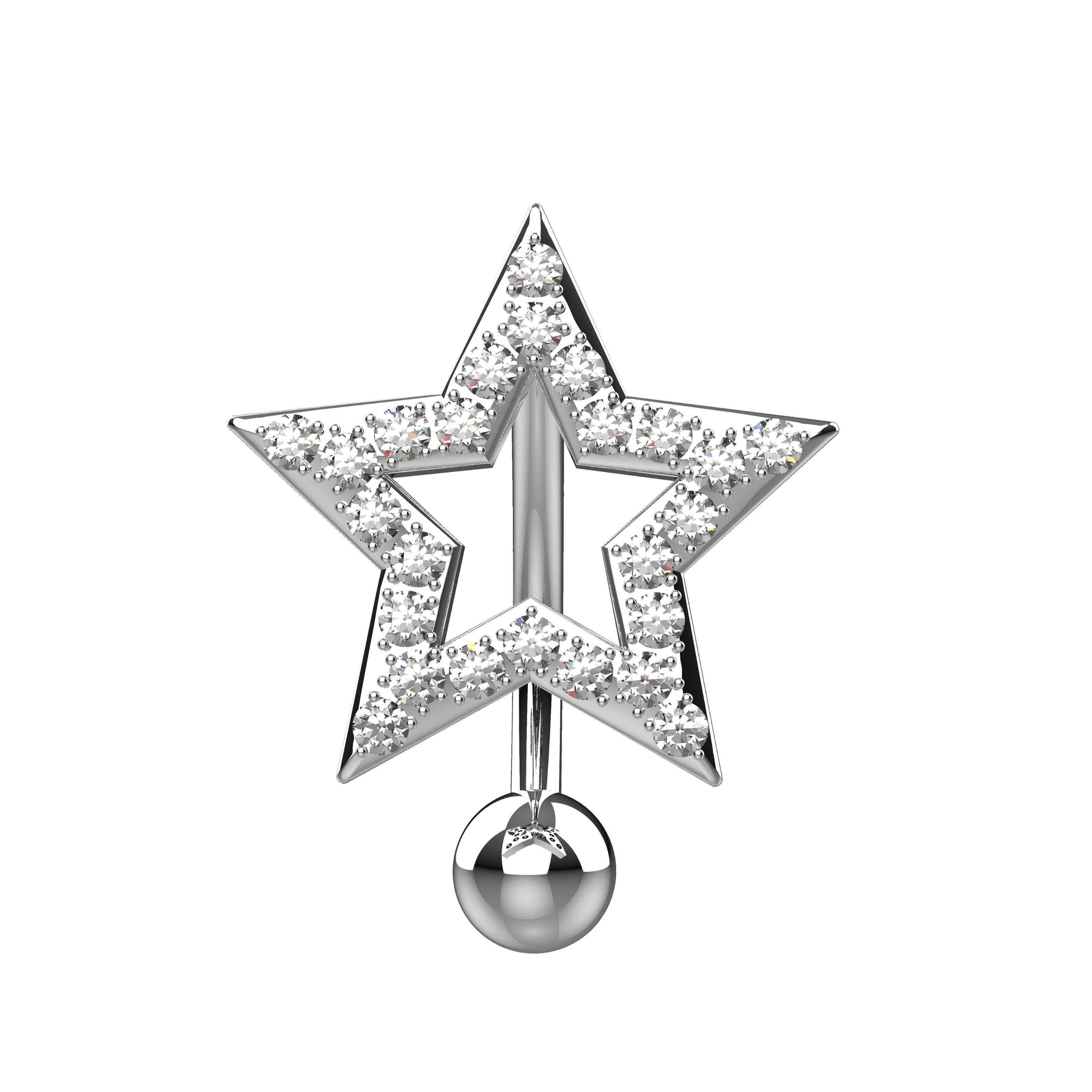 Star-shaped silver belly ring with clear gemstones 
