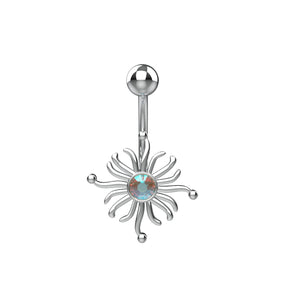 Silver belly rings with a sparkling sun