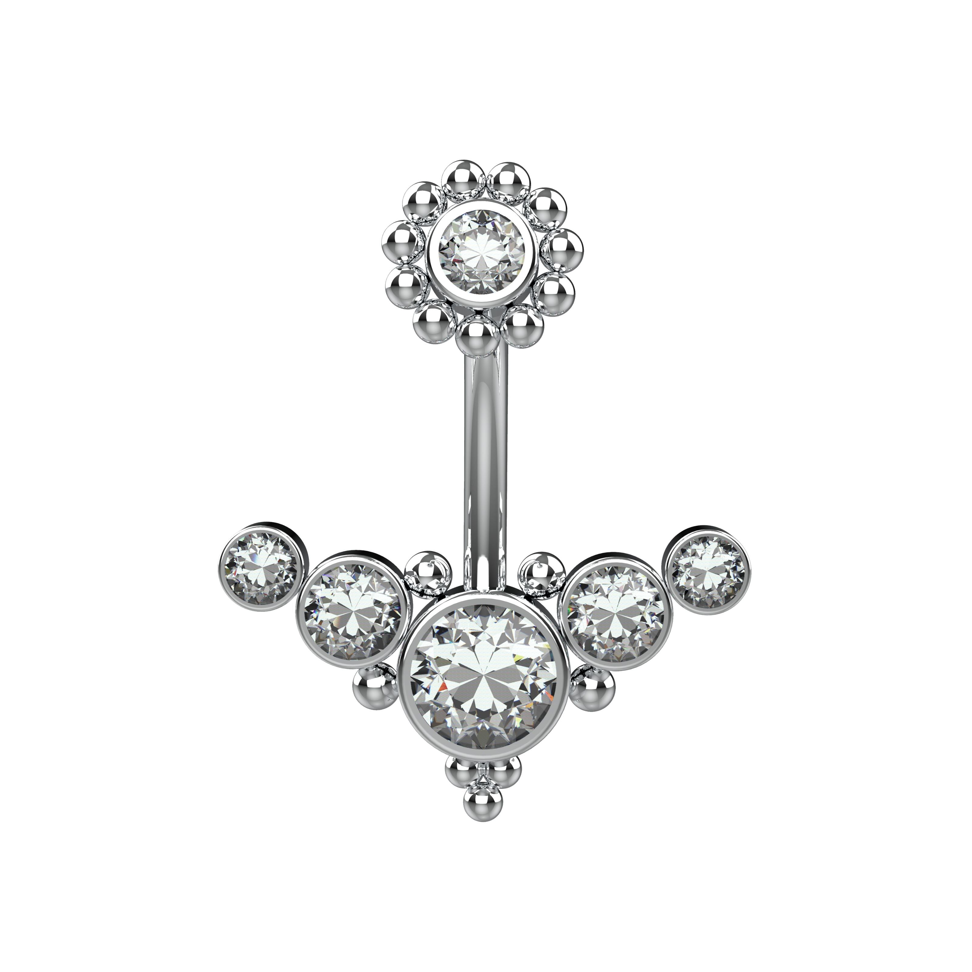 Silver belly rings with clear gemstones 