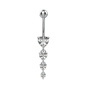 Silver belly rings with dangling clear gemstones 