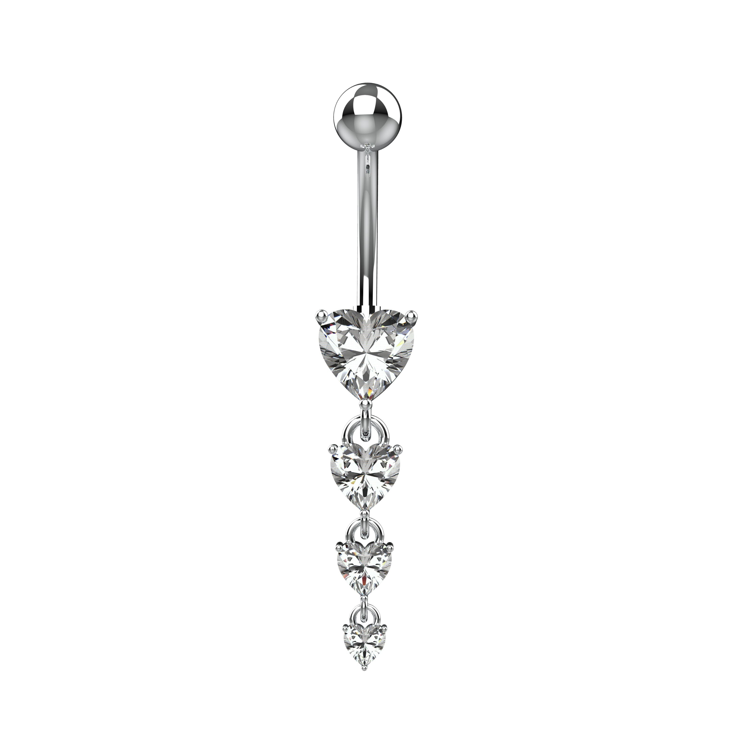 Silver belly rings with dangling clear gemstones 