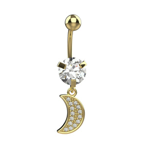 Gold belly button ring with moon-shaped 