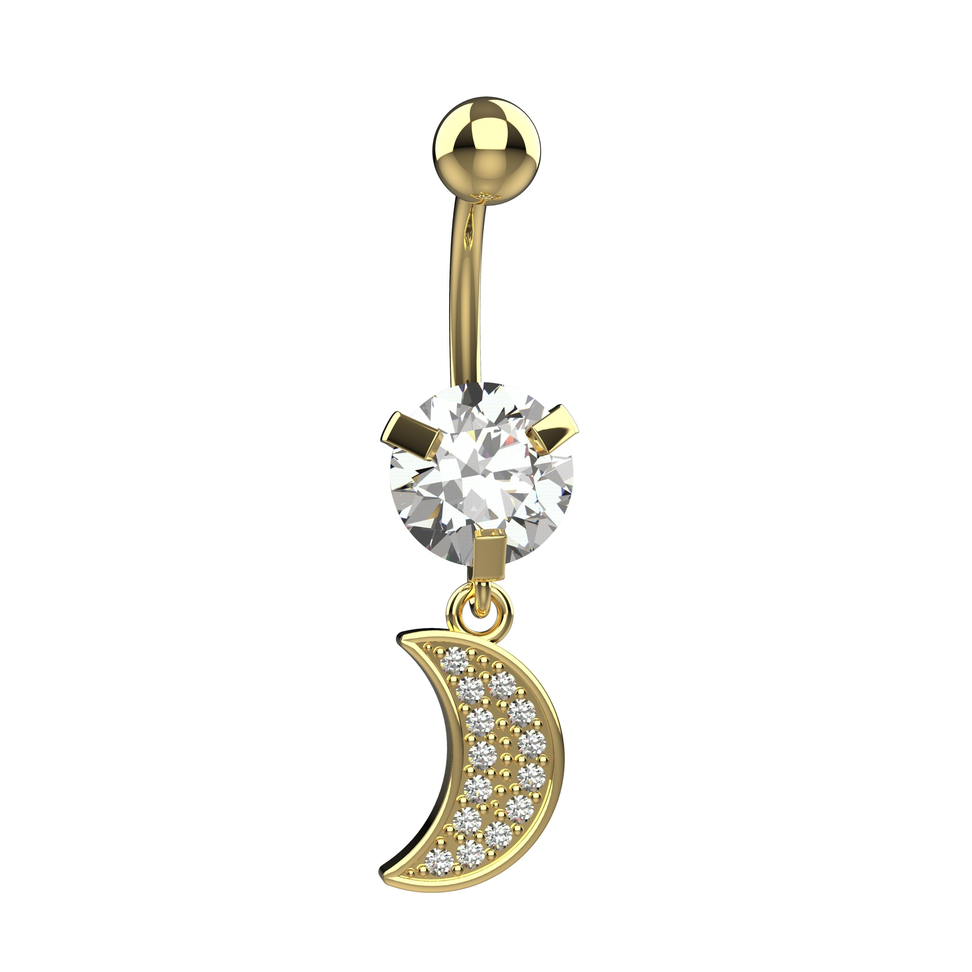 Gold belly button ring with moon-shaped 