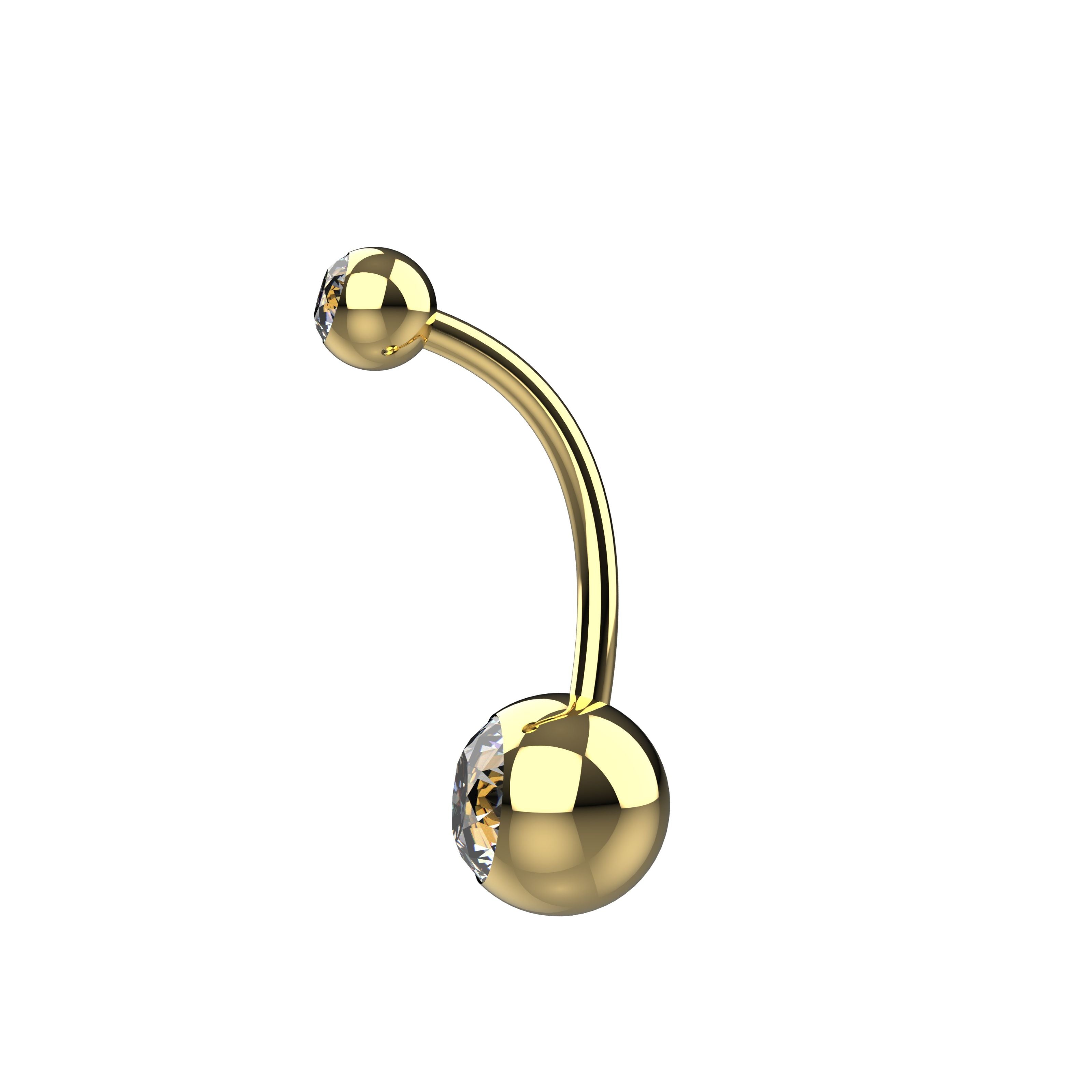 Gold navel piercing with clear gemstone 