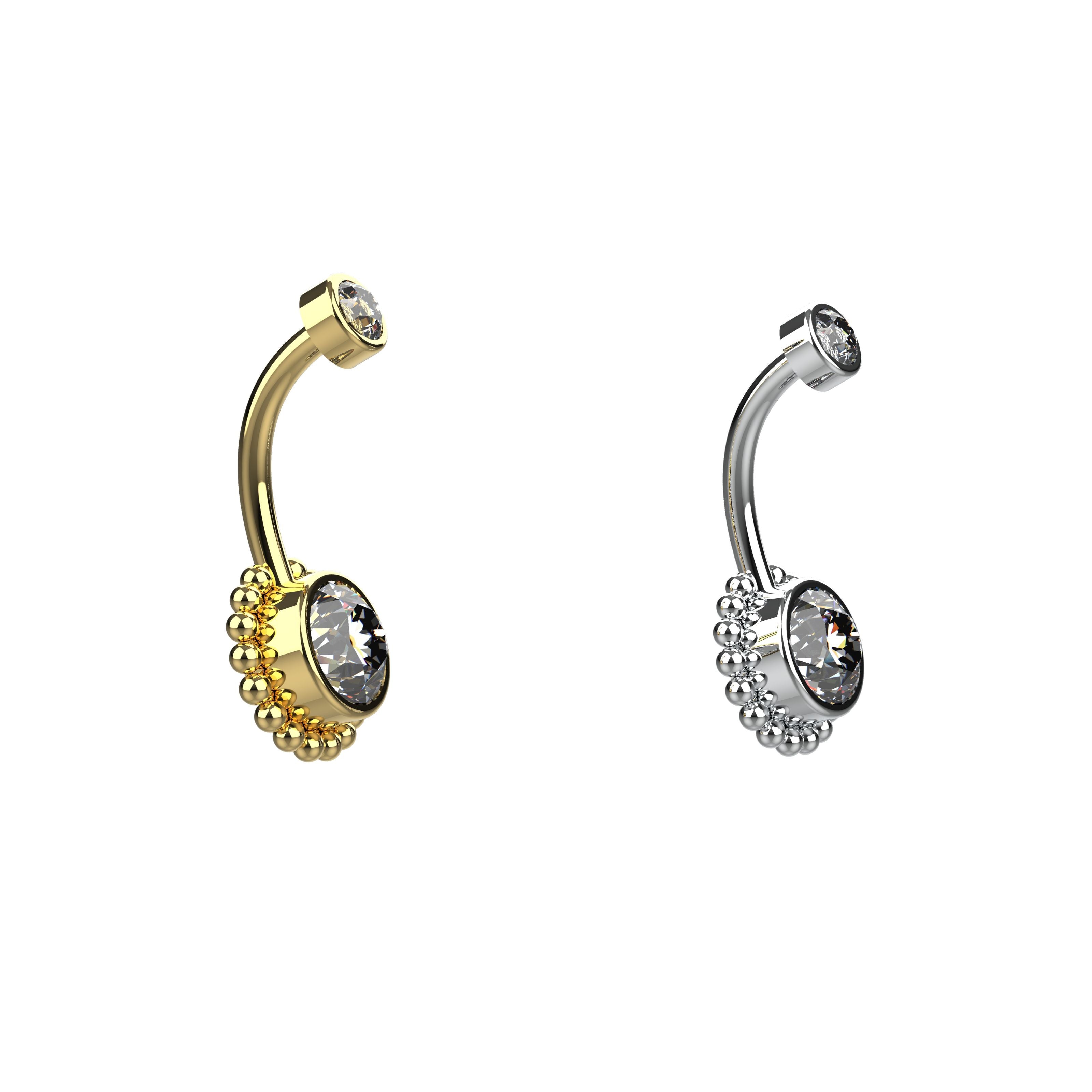 Gold and silver belly button rings with gemstones