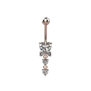 Rose gold heart belly button ring with clear gemstones 