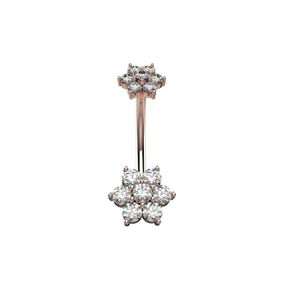 Rose gold belly button ring with diamond flower designs