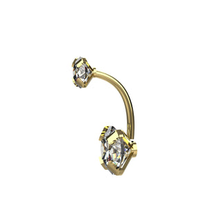 Gold navel ring with clear gemstones 