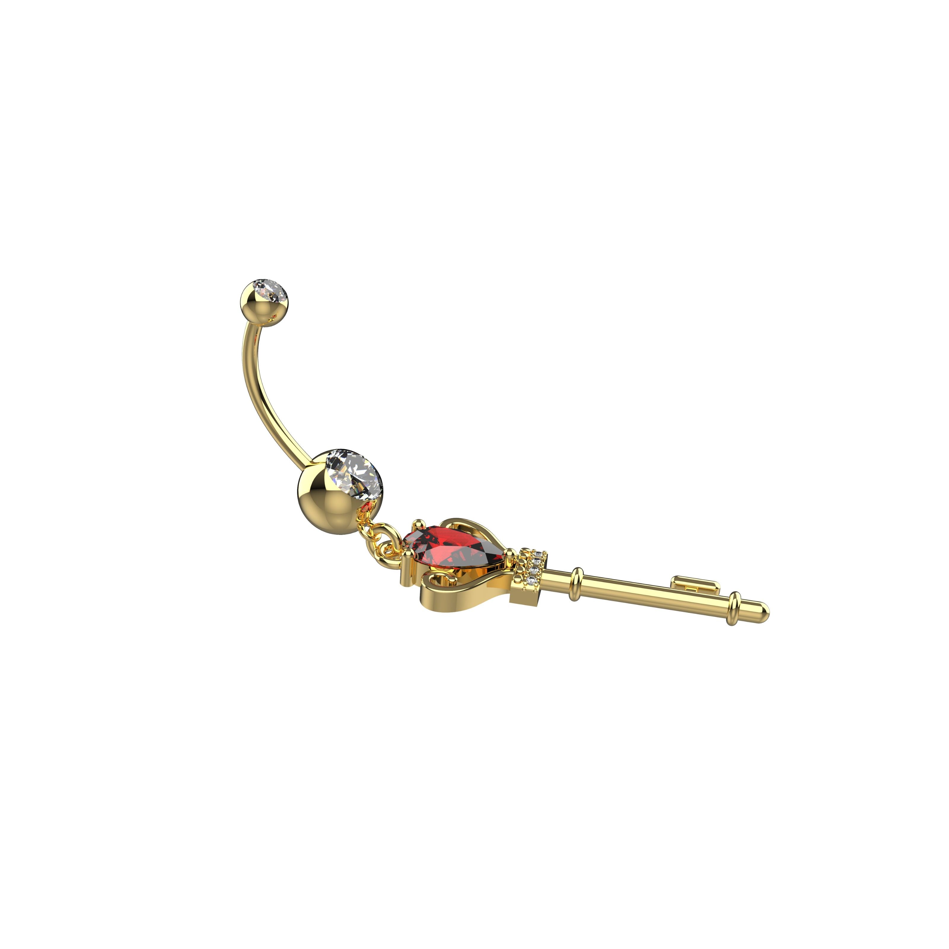 Gold crown key-shaped navel piercing jewelry with gemstones 