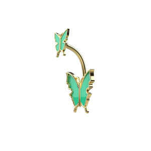 Gold and green butterfly-shaped belly button ring 