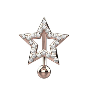 Rose gold star-shaped navel ring with clear gemstones 