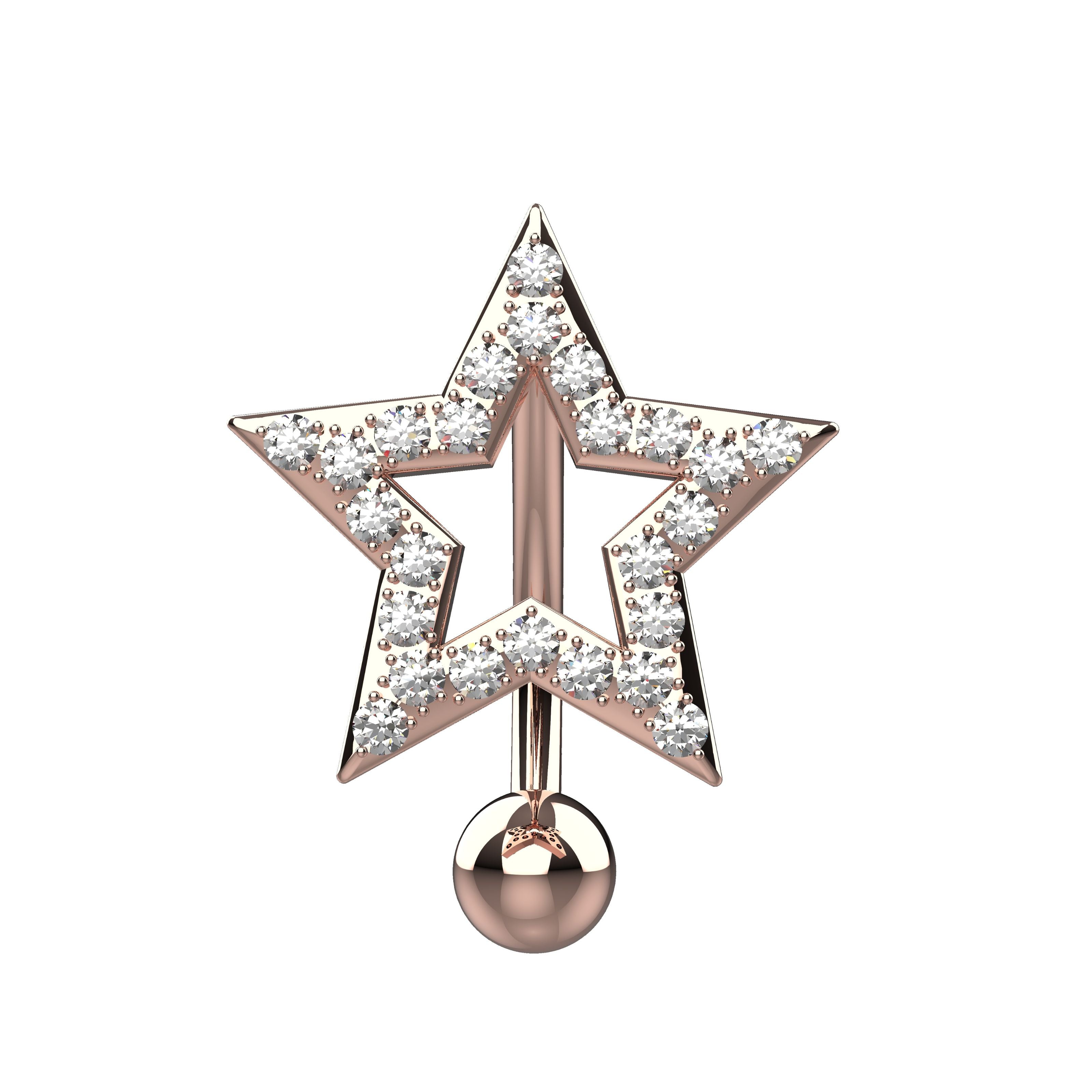 Rose gold star-shaped navel ring with clear gemstones 