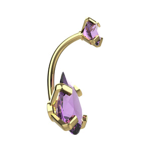 fashionable belly piercing jewellery - purple stone belly ring close up
