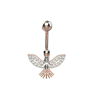 Rose gold belly rings with hawk bird design 