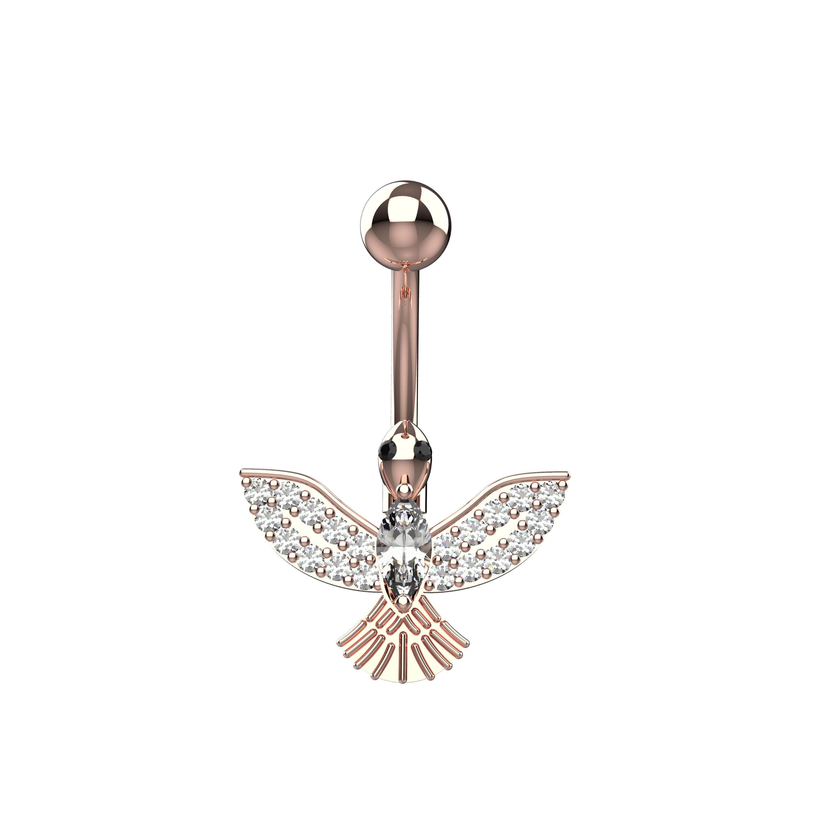 Rose gold belly rings with hawk bird design 