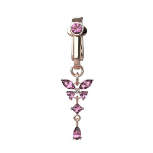 Rose gold belly button ring with pink gemstones 