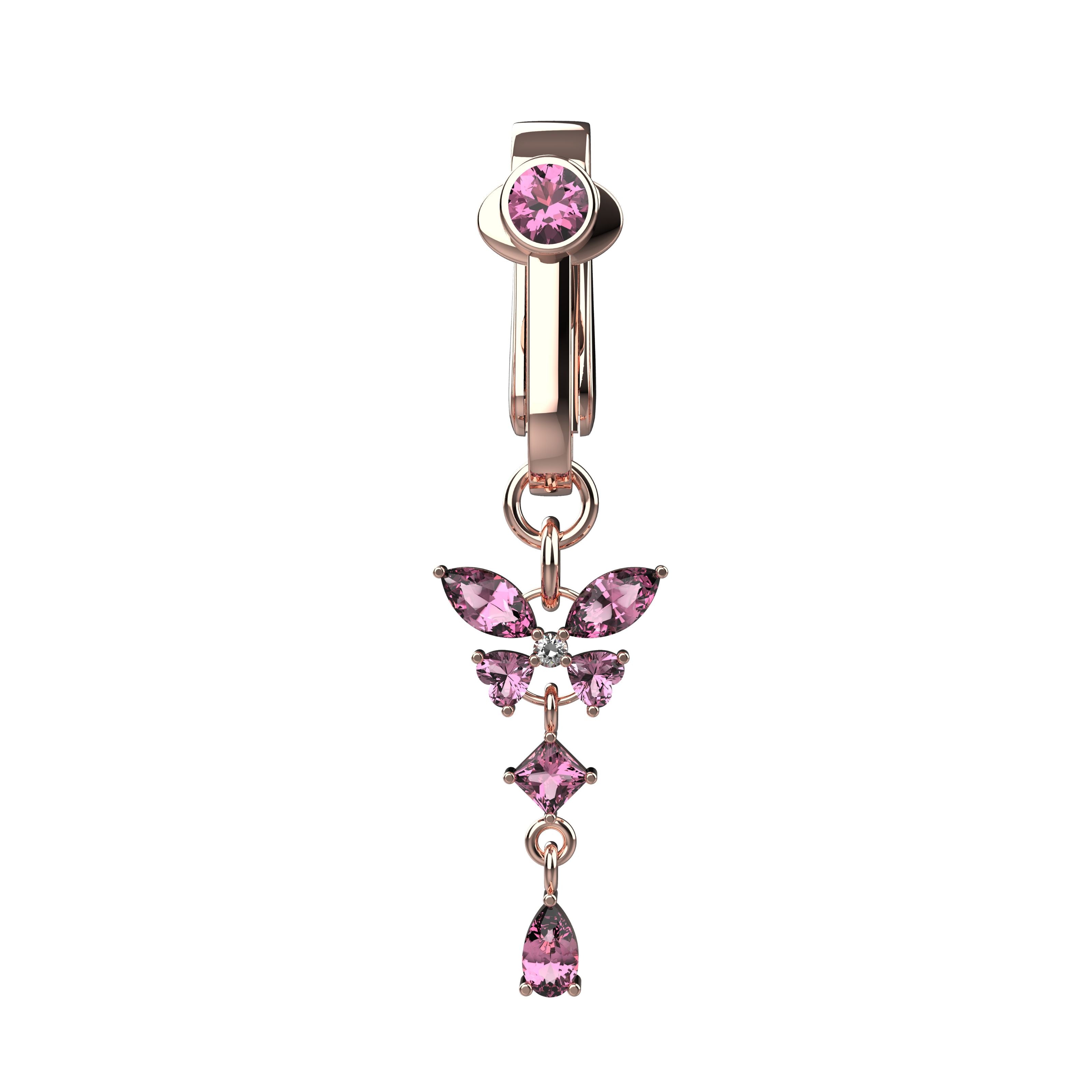 Rose gold belly button ring with pink gemstones 