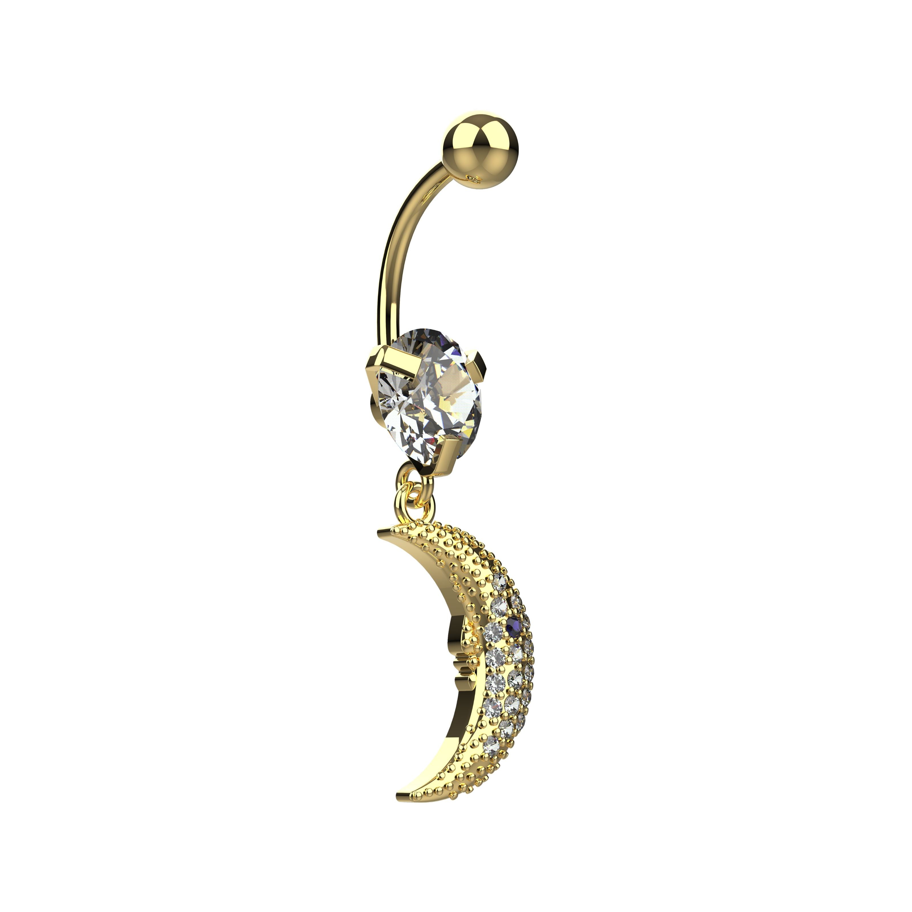 Gold belly button ring with moon-shaped 