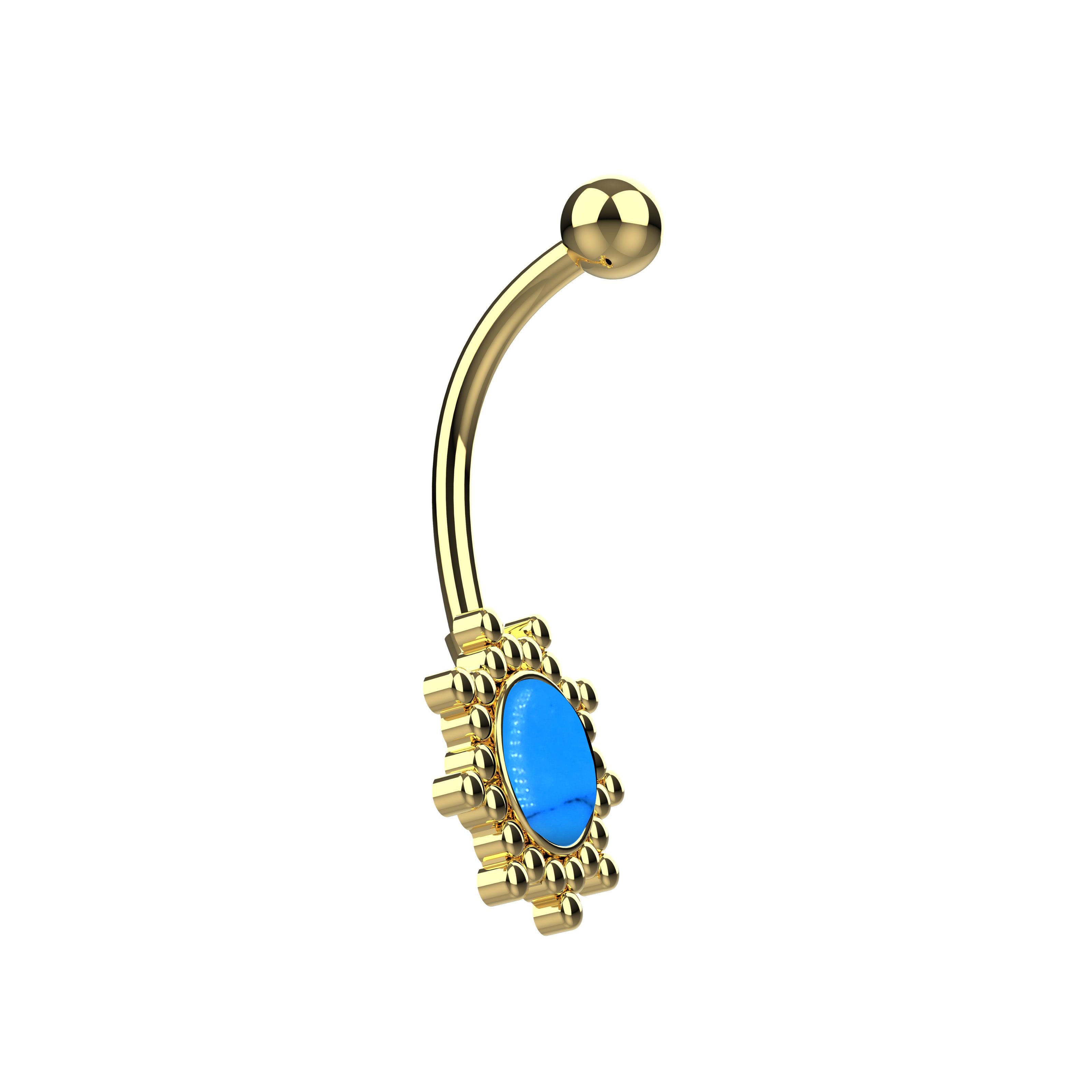Gold belly button ring with a blue stone