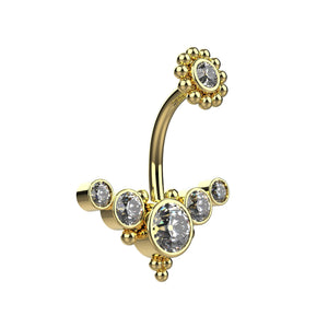 Gold navel ring with clear gemstones 