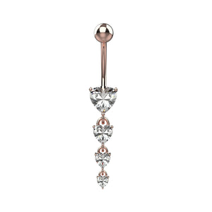 Rose gold navel ring with clear gemstones dangle 