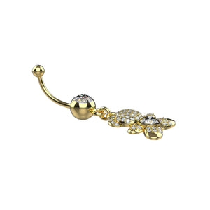 Gold navel ring with teddy bear charm