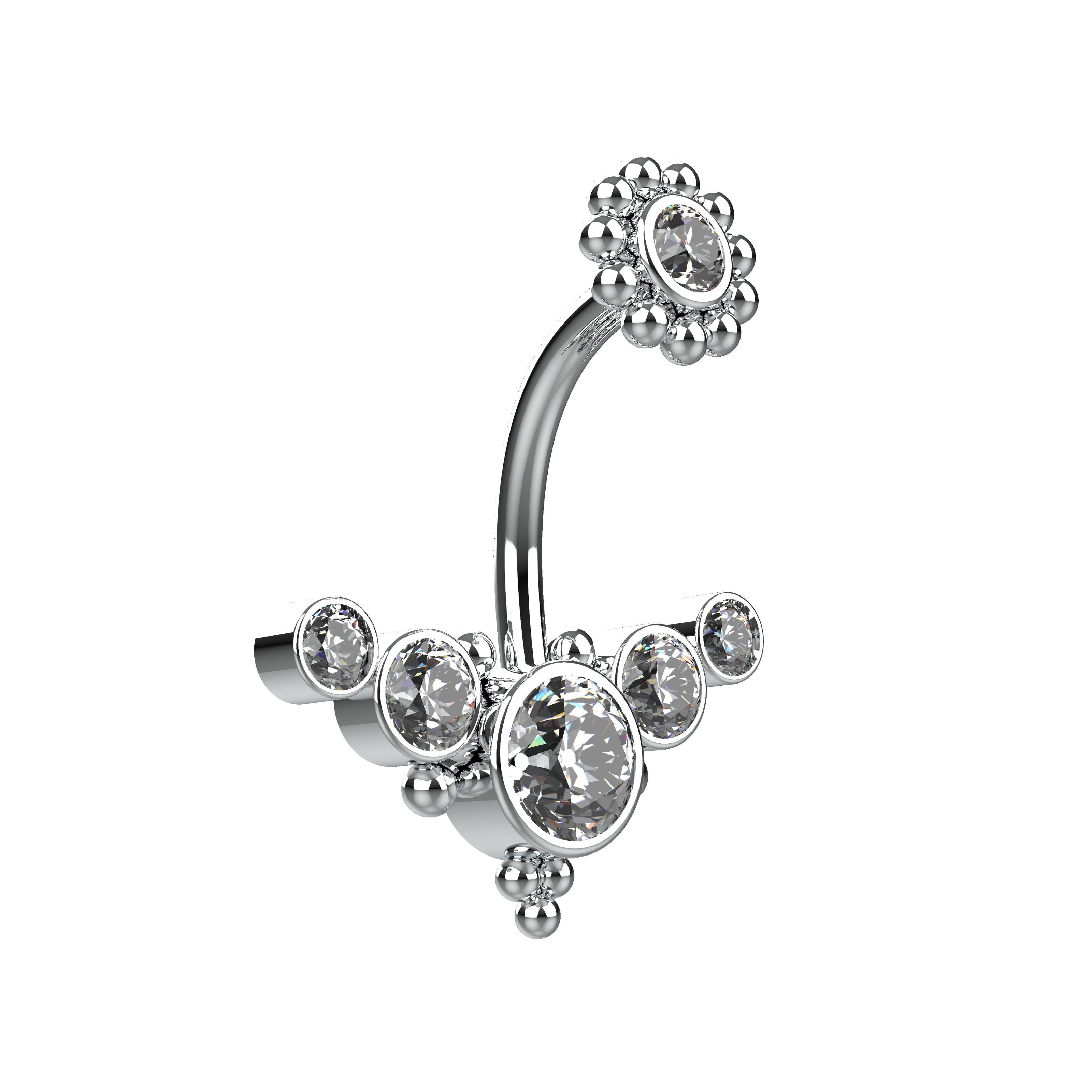 Silver belly button ring with clear gemstones 