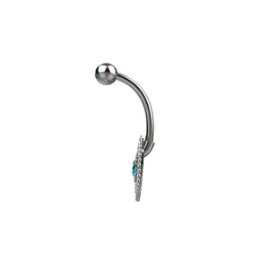 Silver belly button ring with a blue gemstone 