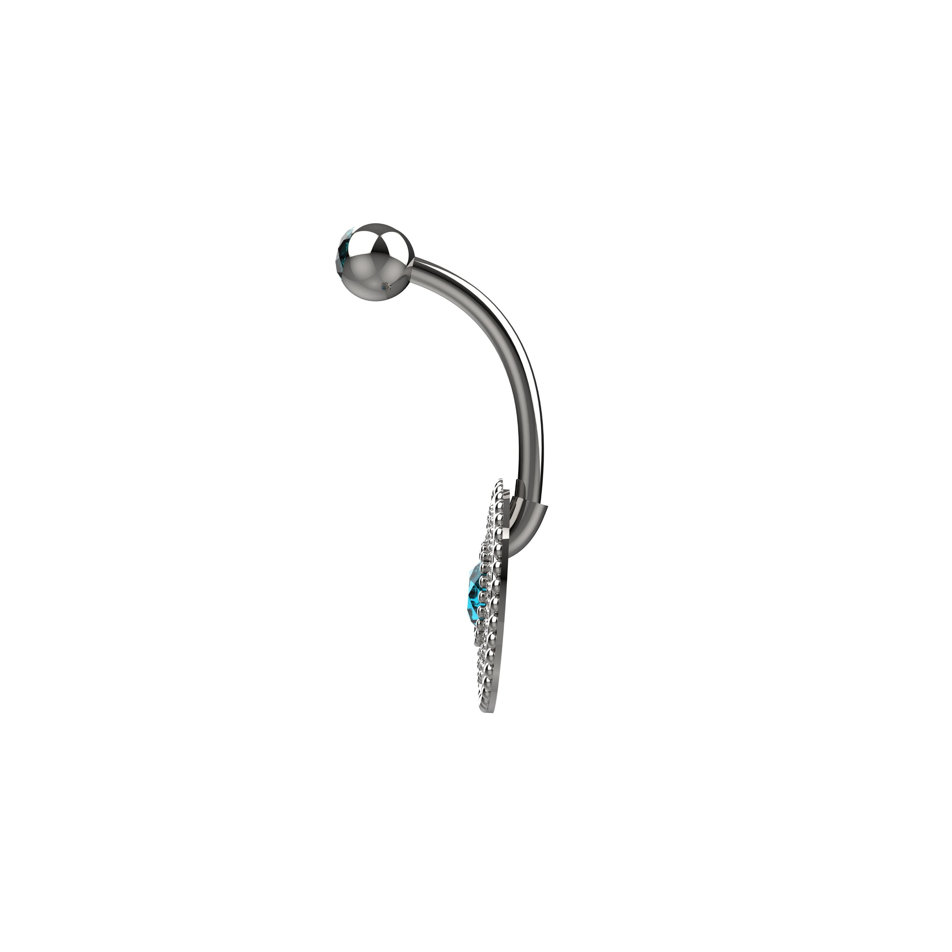 Silver belly button ring with a blue gemstone 