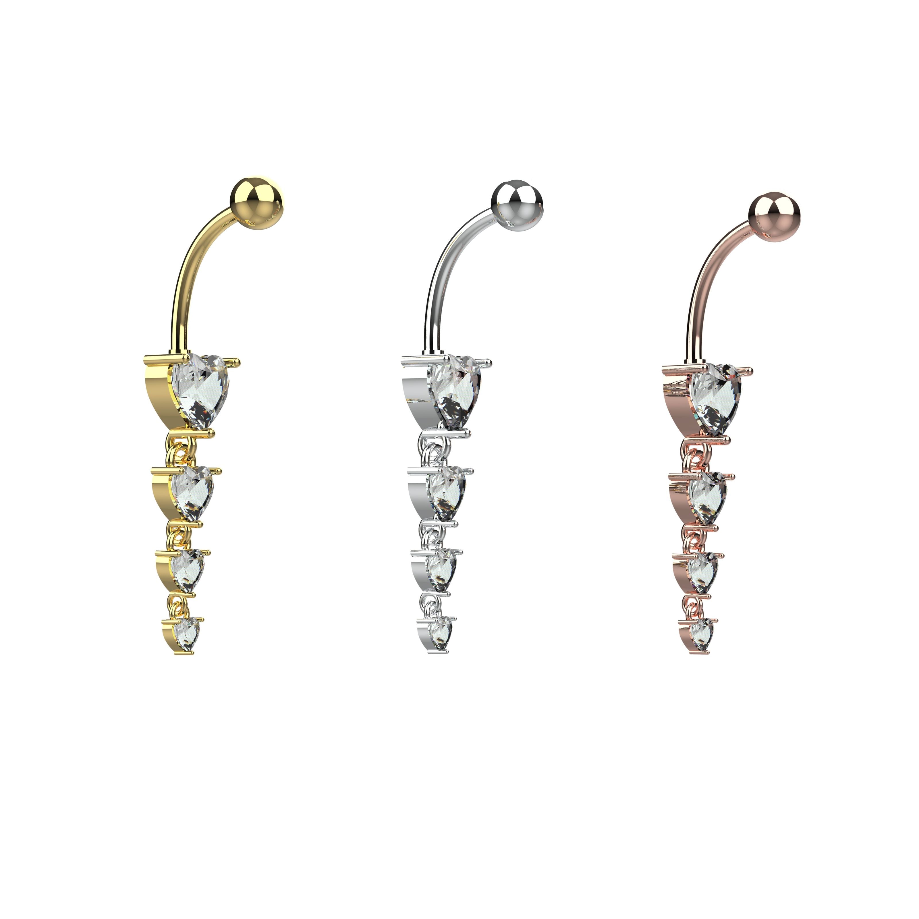 Three belly button rings with crystal embellishments 