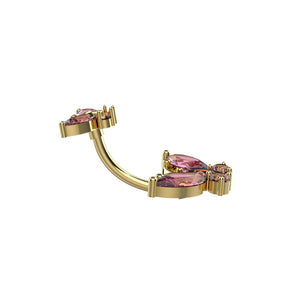 Gold navel piercing with pink gemstones 