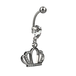 indian navel jewellery silver - crown belly button ring