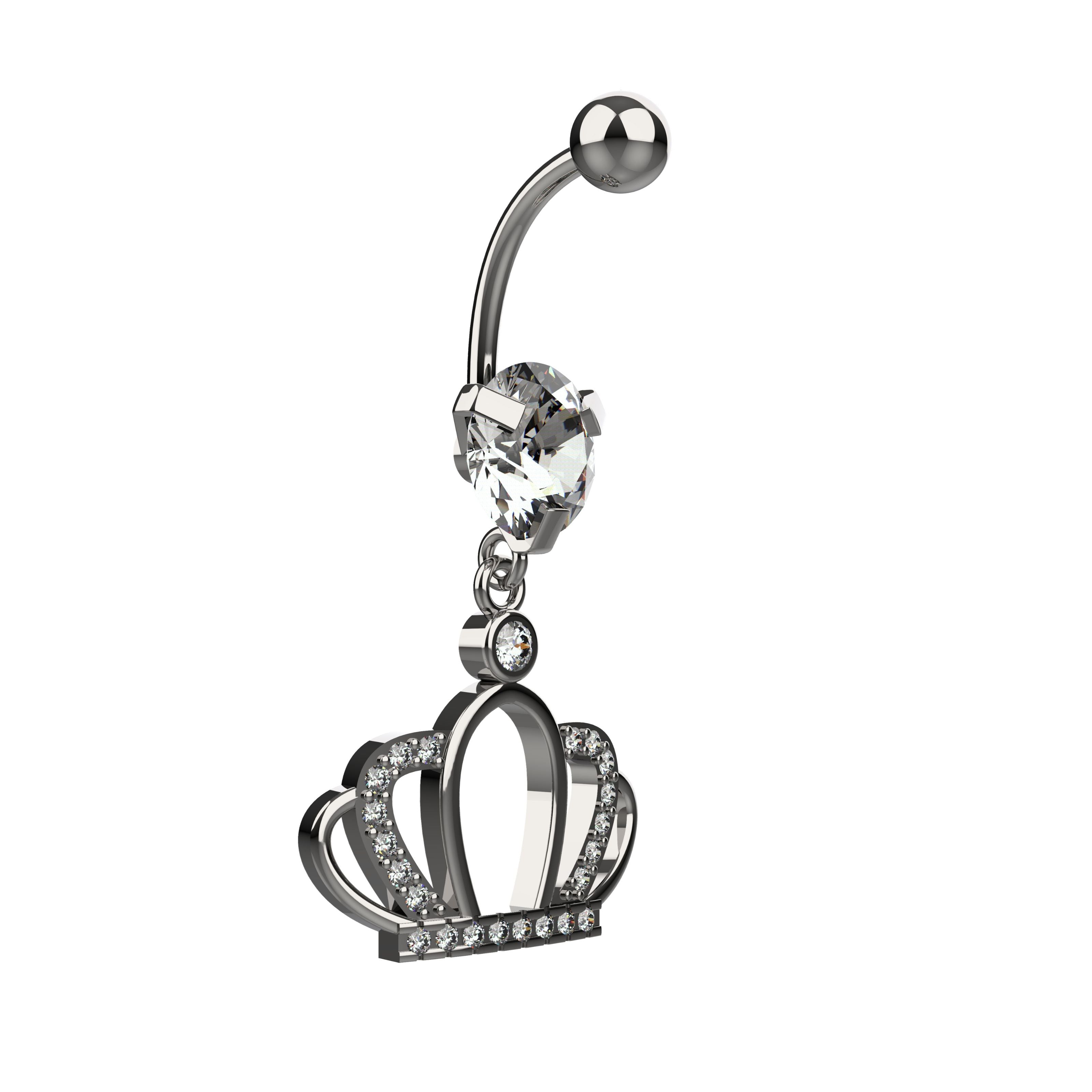 indian navel jewellery silver - crown belly button ring