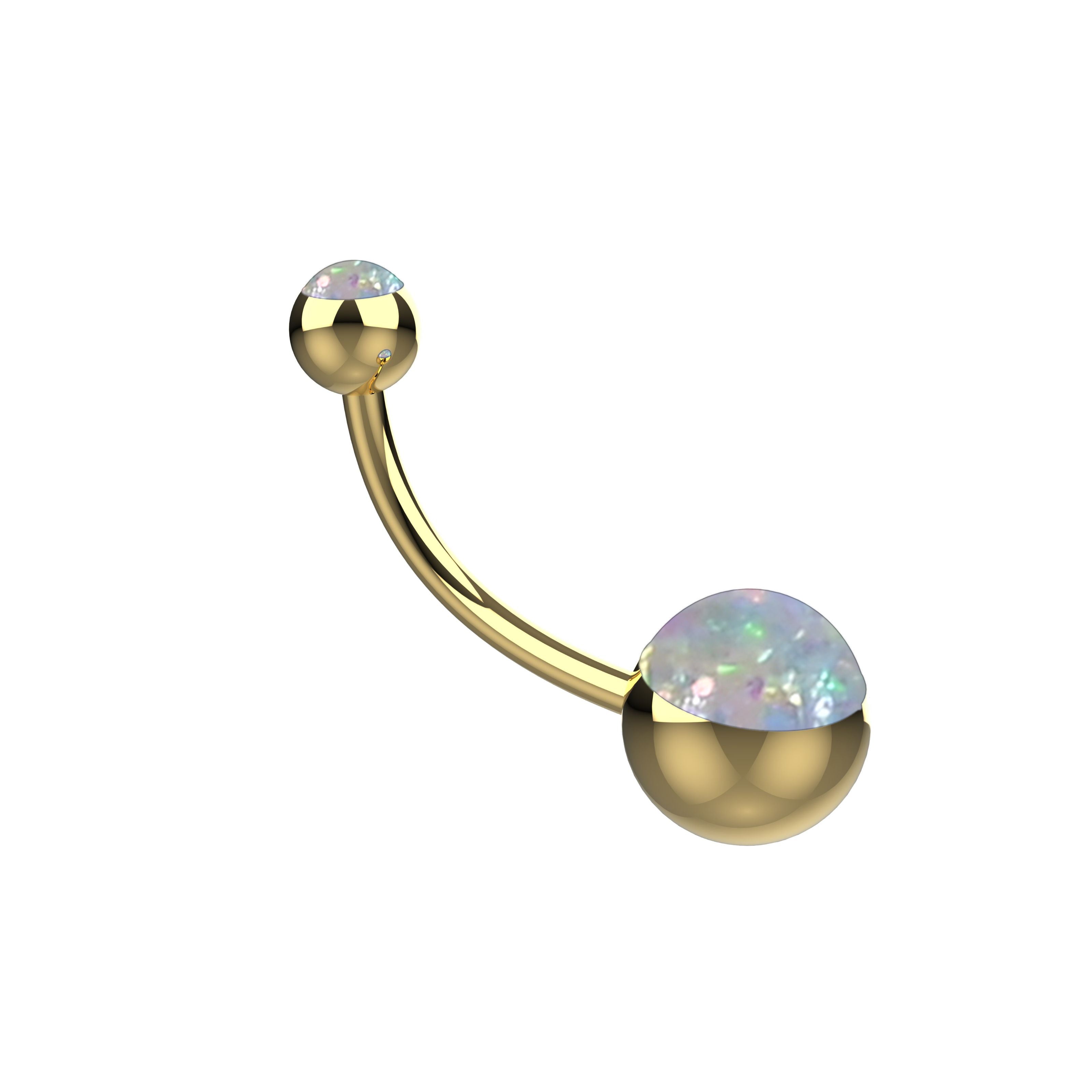 Gold belly button ring with opal gemstones 