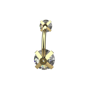 Gold belly button ring with clear gemstones 