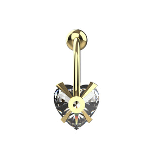 Gold belly button ring with a heart-shaped crystal 