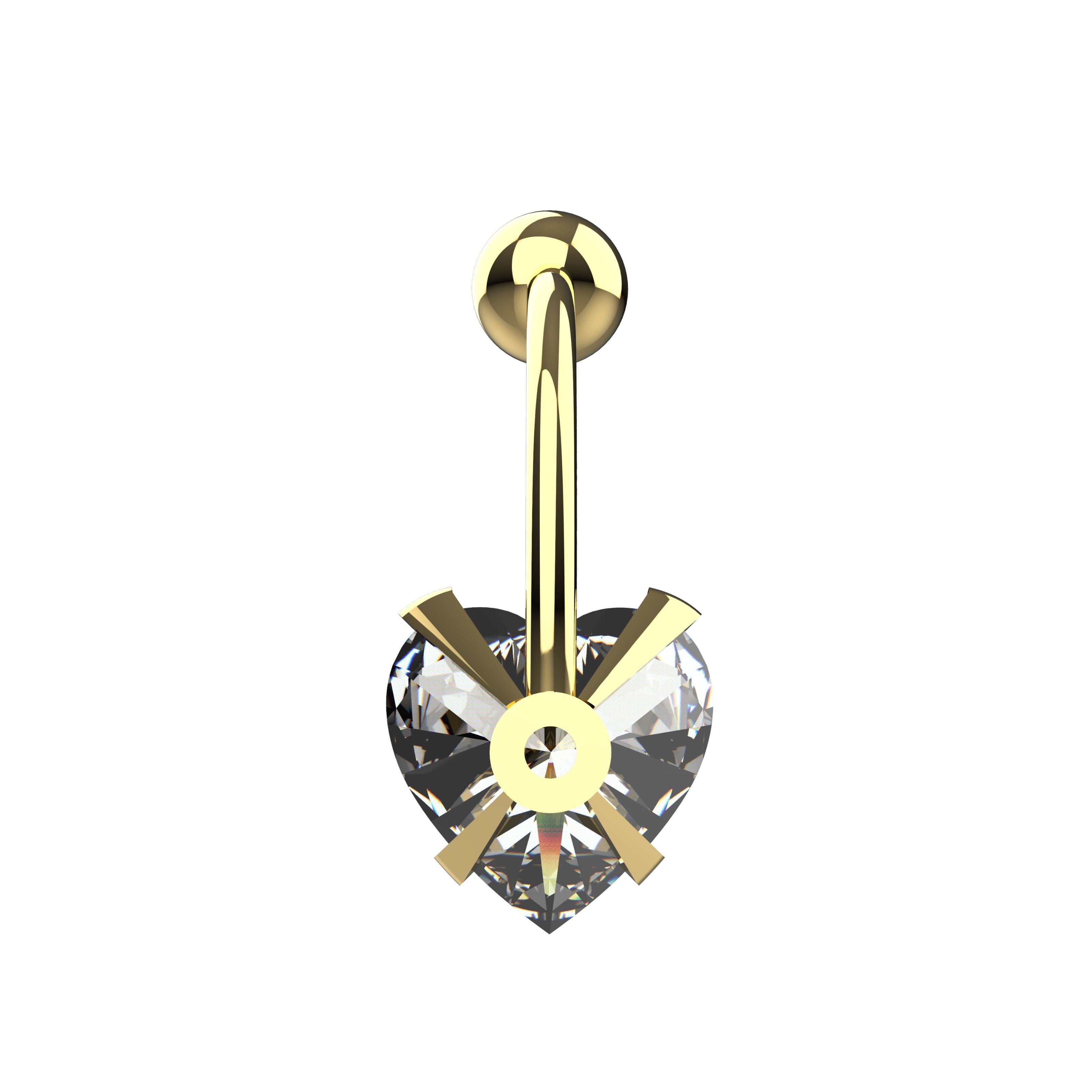 Gold belly button ring with a heart-shaped crystal 