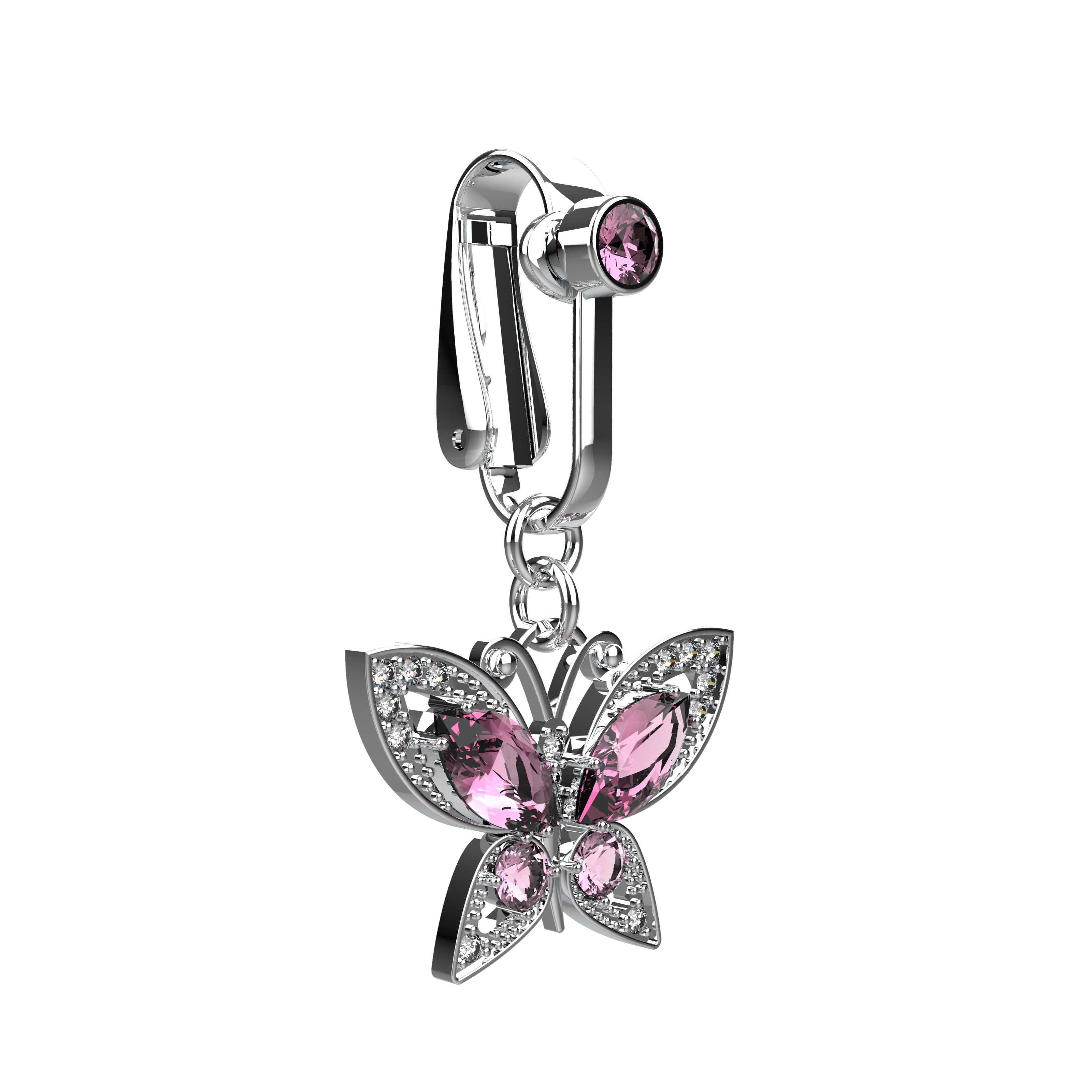 Butterfly silver clip on belly button ring
