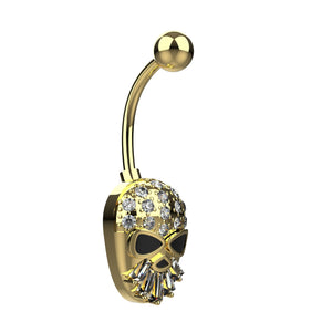 Gold belly button ring with skull design 