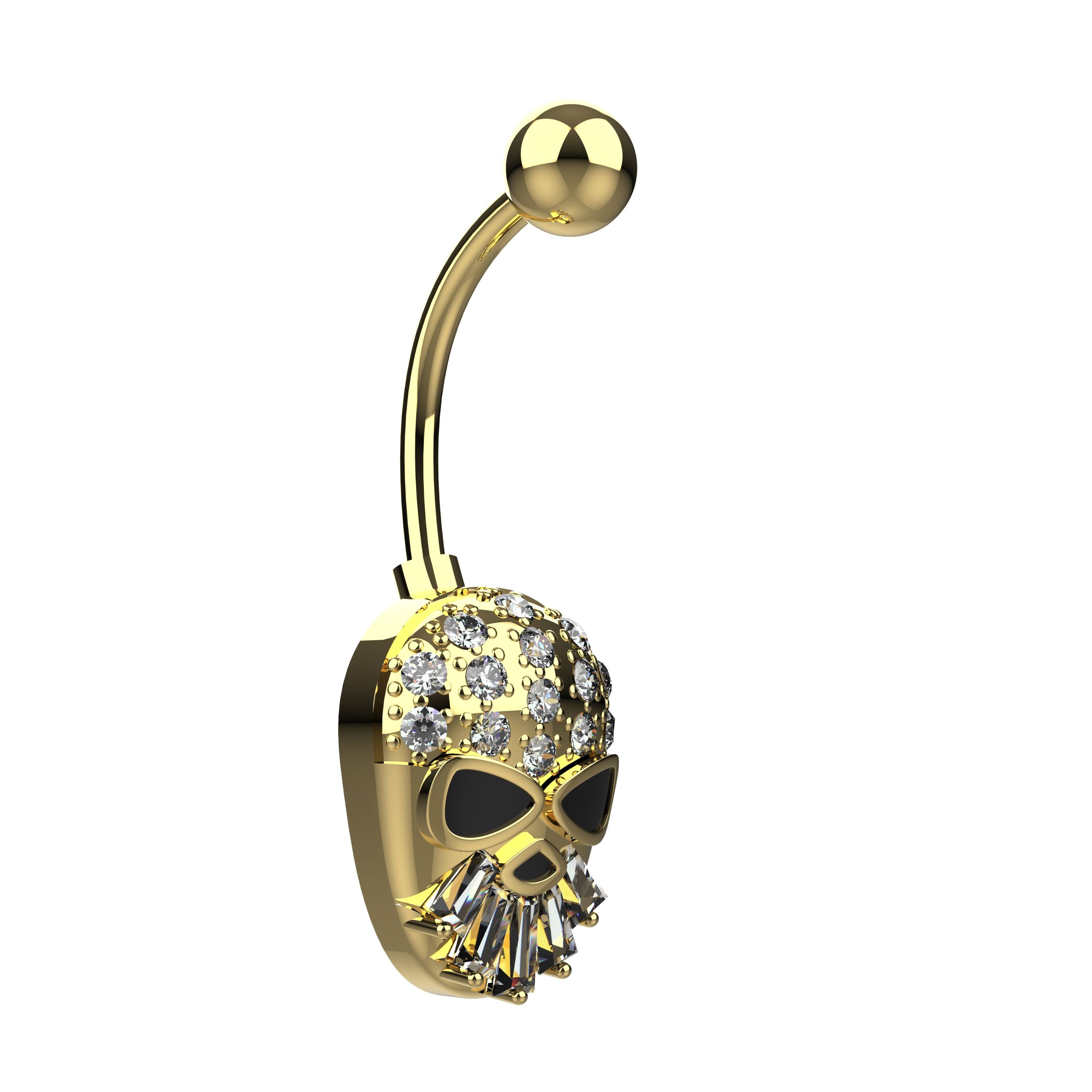 Gold belly button ring with skull design 