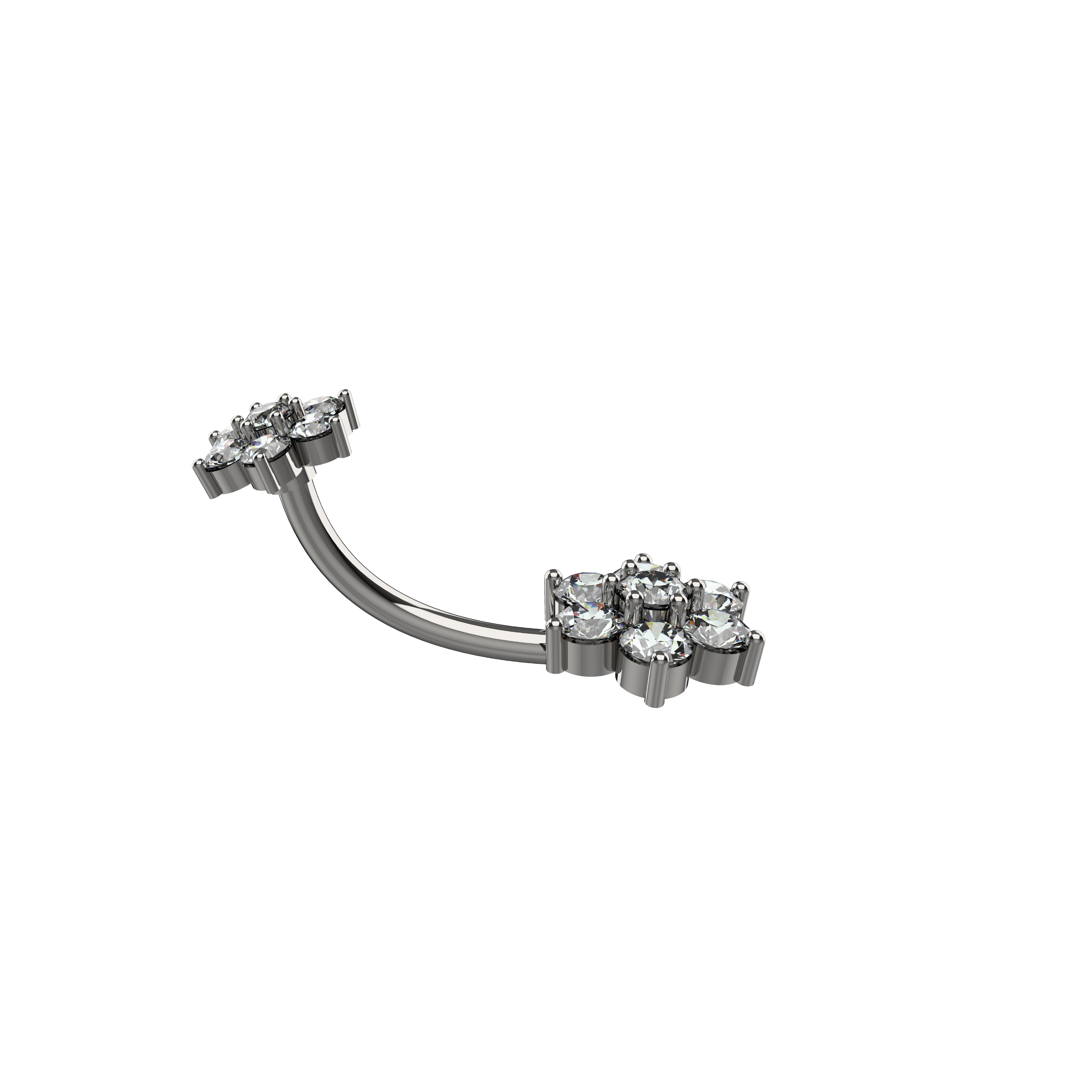 Silver curved navel ring with floral design 