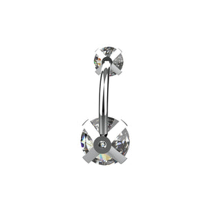 Belly piercing ring with clear gemstones 