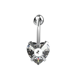 Heart-shaped crystal belly button ring 