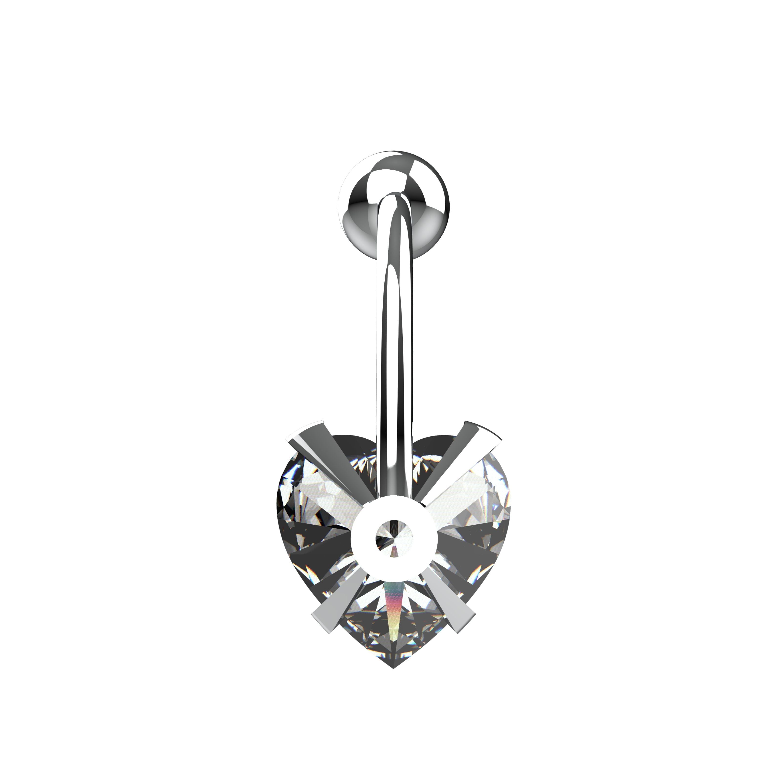 Heart-shaped crystal belly button ring 